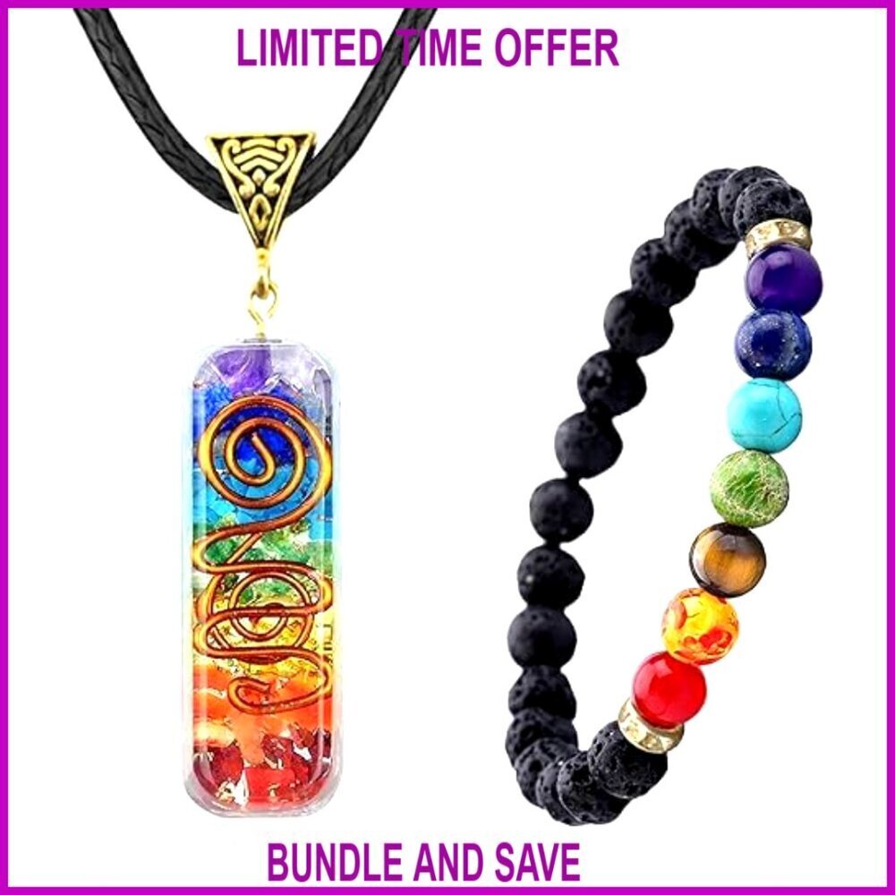 Chakra Necklace Bracelet Set Healing Stones Adjustable Cord Jewelry
